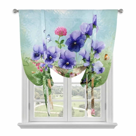 Spring Easter Balloon Curtains 63 Inch Length for Living Room/Bedroom, Purple Floral Summer Botanical Ombre Rod Pocket Privacy Door Curtains Decorative Tie Up Shade for Window 52"x63"