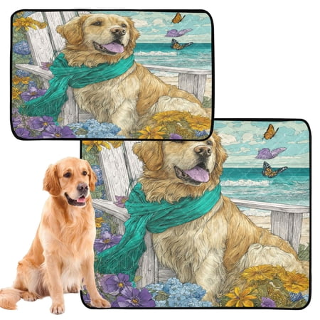 Qxltty Golden Retrieverss Cat litter Pads Pet Set of 2 Diaper Mats Center Anti-leakage Layer Absorbent Soft and Comfortable