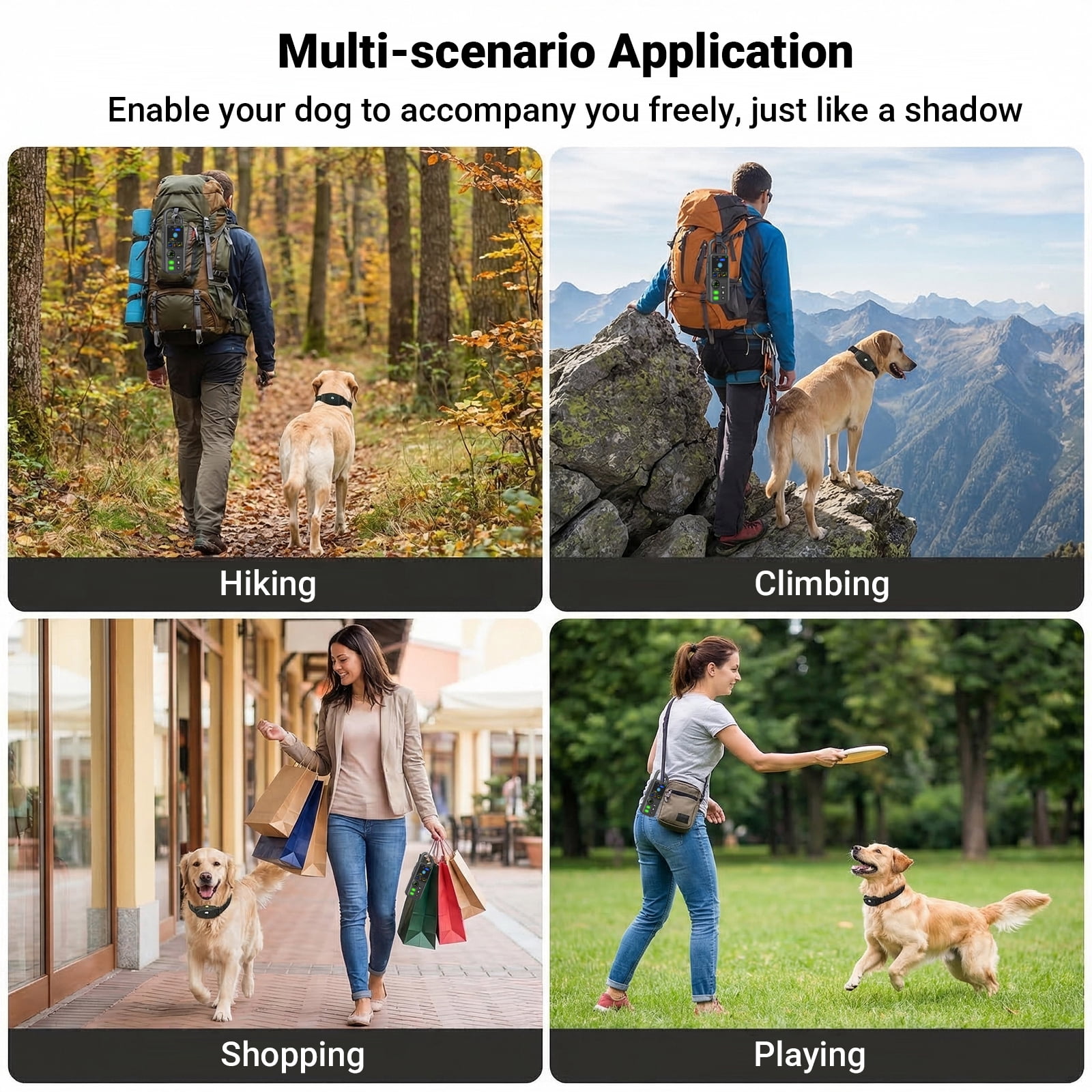 Wireless Dog Fence System with 4 Modes Training Collar + Light, Adjustable Beep + Vibration + Shock Collar for 2 Dogs, Waterproof Rechargeble Dog Electric Fence