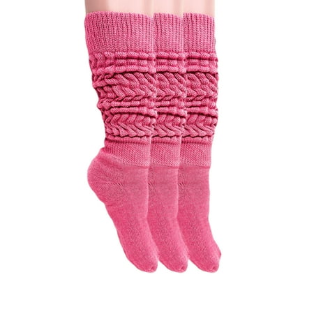 

Fitness Slouch Socks Knee High Cotton Hot Pink Socks 3 Pairs Size 9-11