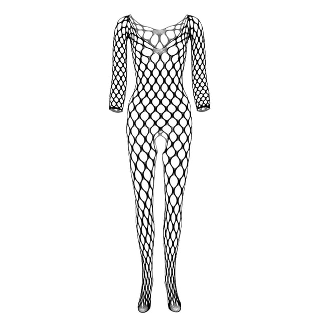 Lencería sexy para mujer Mallas Entrepierna abierta Medias de red de malla sin costuras Chemise Hollow Out Babydoll Body Ropa de dormir Fridja nalpqowj40476