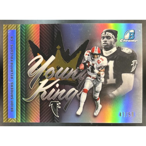 Collectible Bowman Deion Sanders Flagship Young Kings Chrome Gold Refractor #YK-25 Atlanta Falcons Football Card Atlanta Falcons NFL Football Trading Card