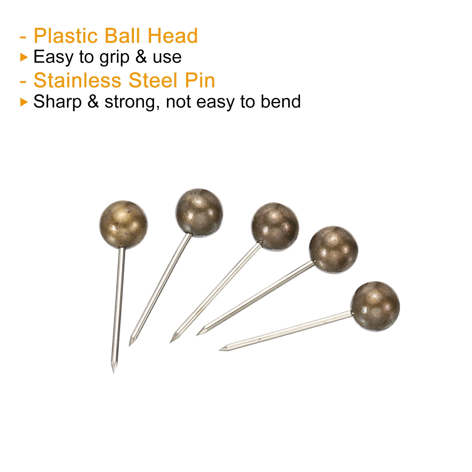 Unique Bargains Push Pins, Round Head Map Tacks Thumb Steel Point Bronze