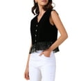 thumbnail image 4 of Women's Vintage Vest Velvet Mesh Hem Button Down Cocktail Party Vest S Black, 4 of 6