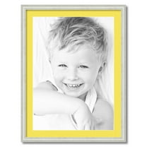 ArtToFrames 24x32" Matted Picture Frame with 20x28" Single Mat Photo Opening Framed in 1.25" Off White Wash on Ash and 2" Canary Mat (FWM-4098-24x32)