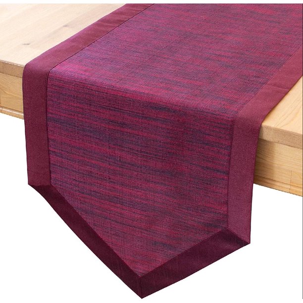 Burgundy Short Table Runners (14x48 inch, Pack of 1) VEnd Border Fabric Lined Properly