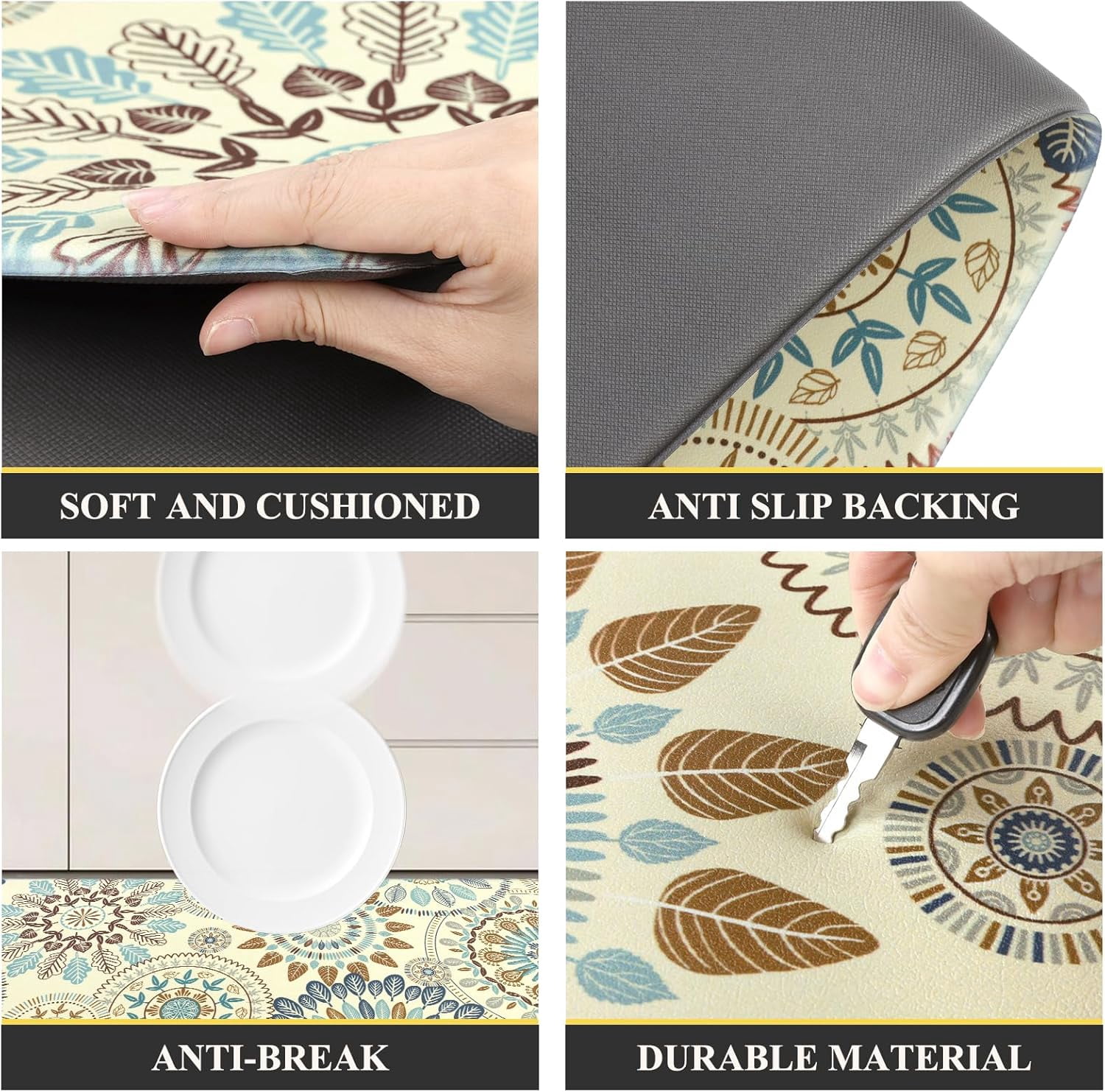 Boho Kitchen Rugs Set of 2 Anti Fatigue Mats for Kitchen Floor Cushioned Kitchen Rugs and Mats Non Skid Waterproof Kitchen Runner Comfort Standing Mat