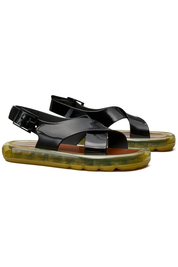 Womens Crisscross Strap Bubble Jelly Sandal (Black)