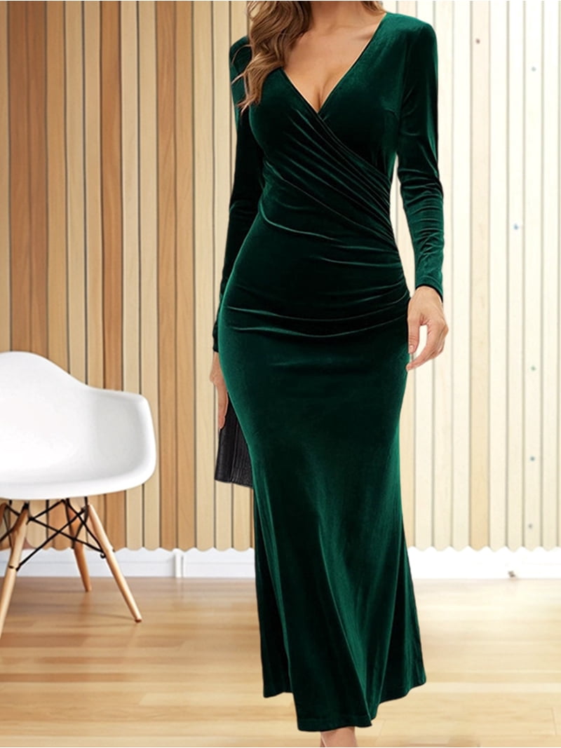 green emerald velvet dress Dark Green Velvet Dress - Bridesmaid Dress main image 1