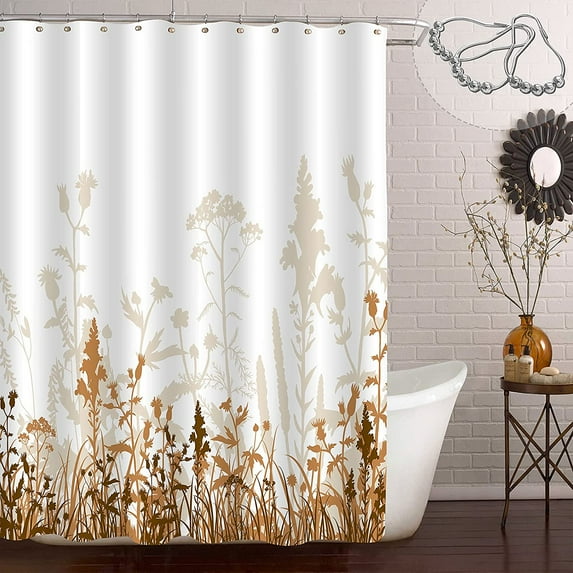 Extra Long Shower Curtain 72 x 84, Blue Grey Fabric Shower Curtains for Bathroom, Abstract Plant Flower Leaves Shadow White Background Botanical Shower Curtain Set with Hooks