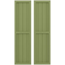 Ekena Millwork 14"W x 31"H Americraft Four Board Exterior Real Wood Two Equal Panel Framed Board-n-Batten Shutters (Per Pair), Moss Green
