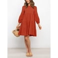 thumbnail image 3 of Cenuakty Women Mini Dress, Long Sleeve Crew Neck Pleated Solid Loose A-line Dress Fall Dress, 3 of 8