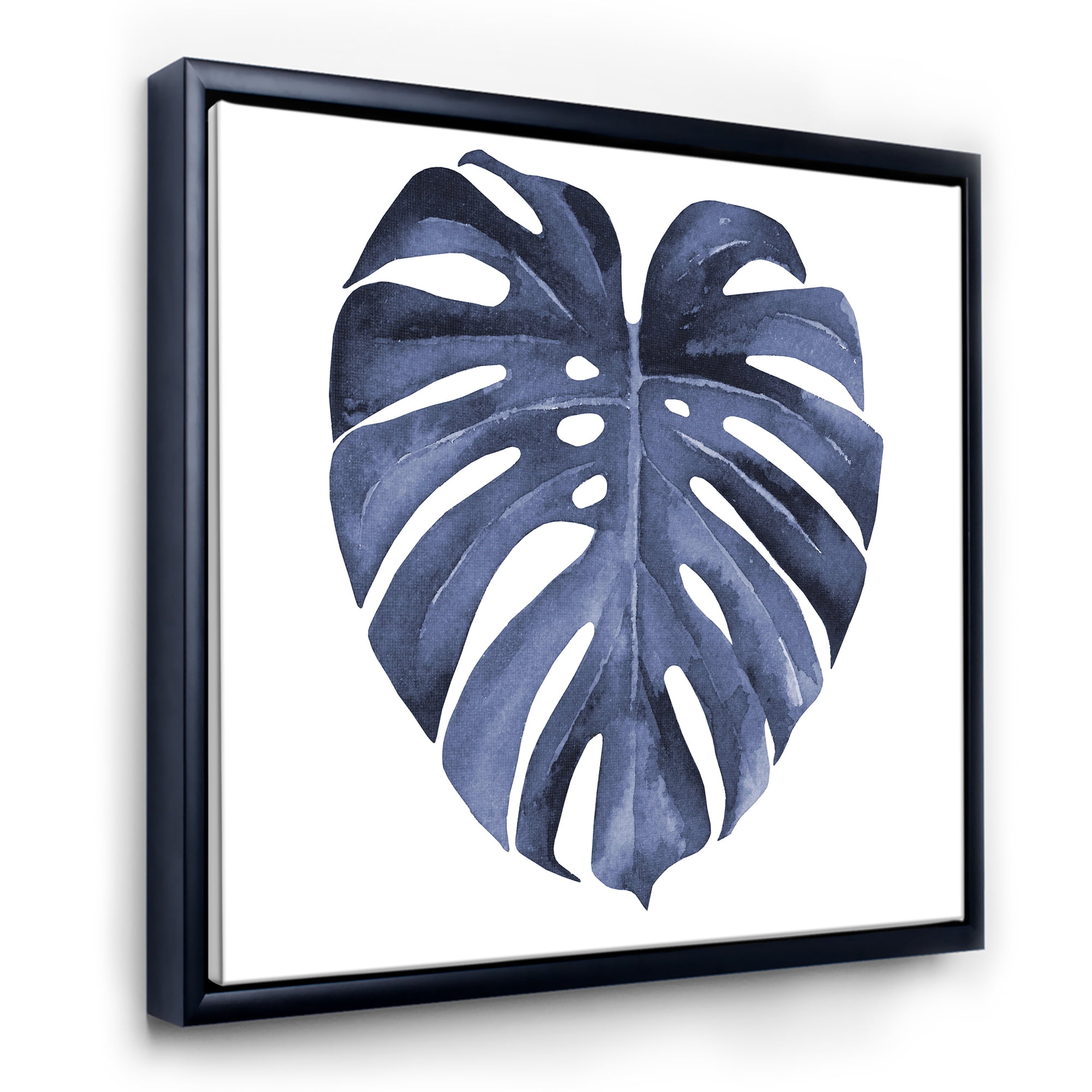 Designart 'Blue Watercolour Tropical Leaves III' Traditional Framed Canvas Wall Art Print