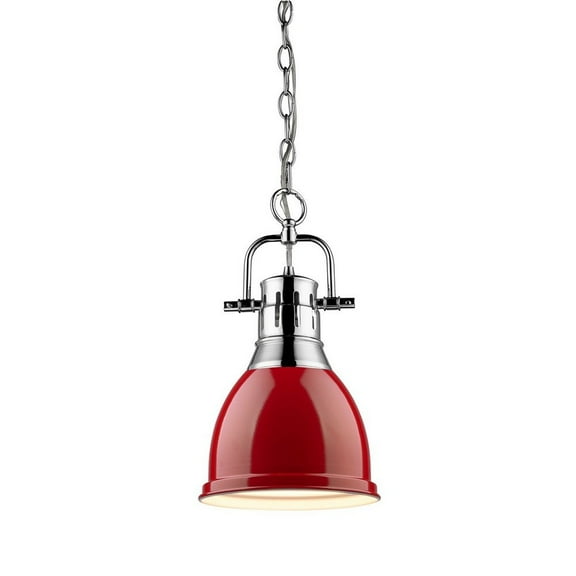 1 Light Small Pendant with Chain in Classic Style 16.5 inches High By 8.875 inches Wide-Chrome Finish-Red Shade Color Bailey Street Home