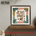 thumbnail image 2 of 2D Flat, 1pc 8x8 Inch Rustic Farmhouse Wooden Framed Wall Art - Jesus Loves Me Verse Sign with Olive Green Leaf Beige Pastel Hues, Boho Decor, Religious Inspirational Gift for Living Room, Bedroom, 2 of 9