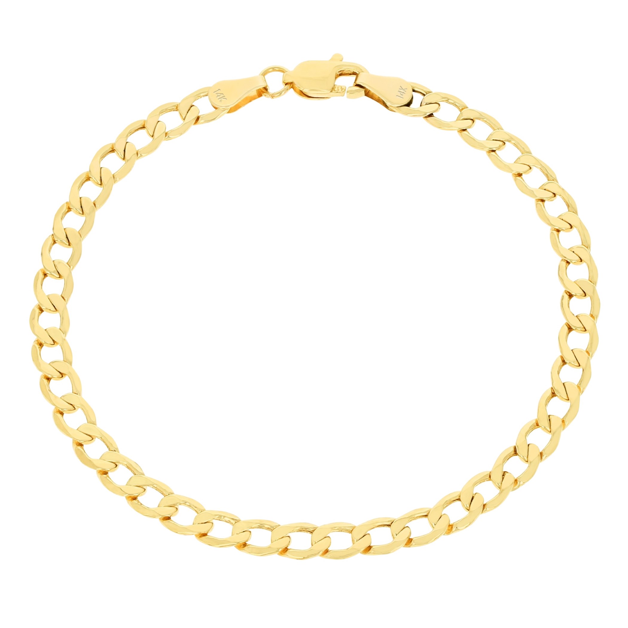 Nuragold 14k Real Yellow Gold Cuban Curb Link 4.5mm Chain Bracelet (7"-9") Italian Jewelry for Men & Women