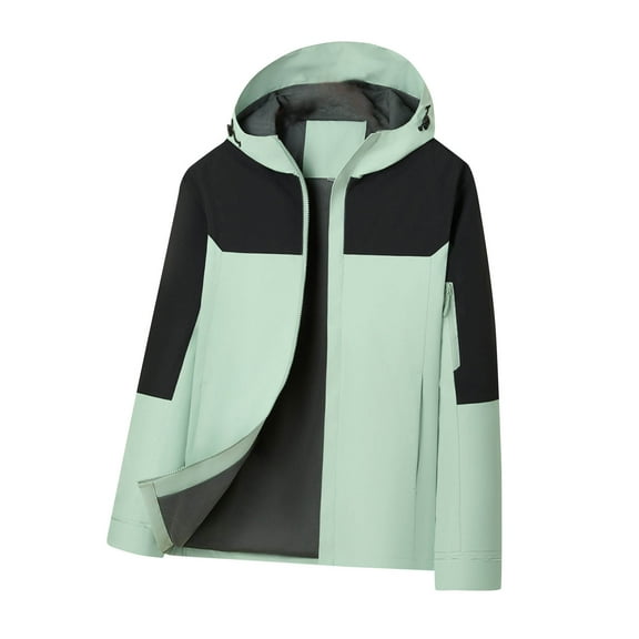 YLSDY Mens Waterproof Windbreaker Rain Jacket Lightweight Outdoor Hiking Active Jackets Zip Up Hooded Casual Outerwear Mint Green L