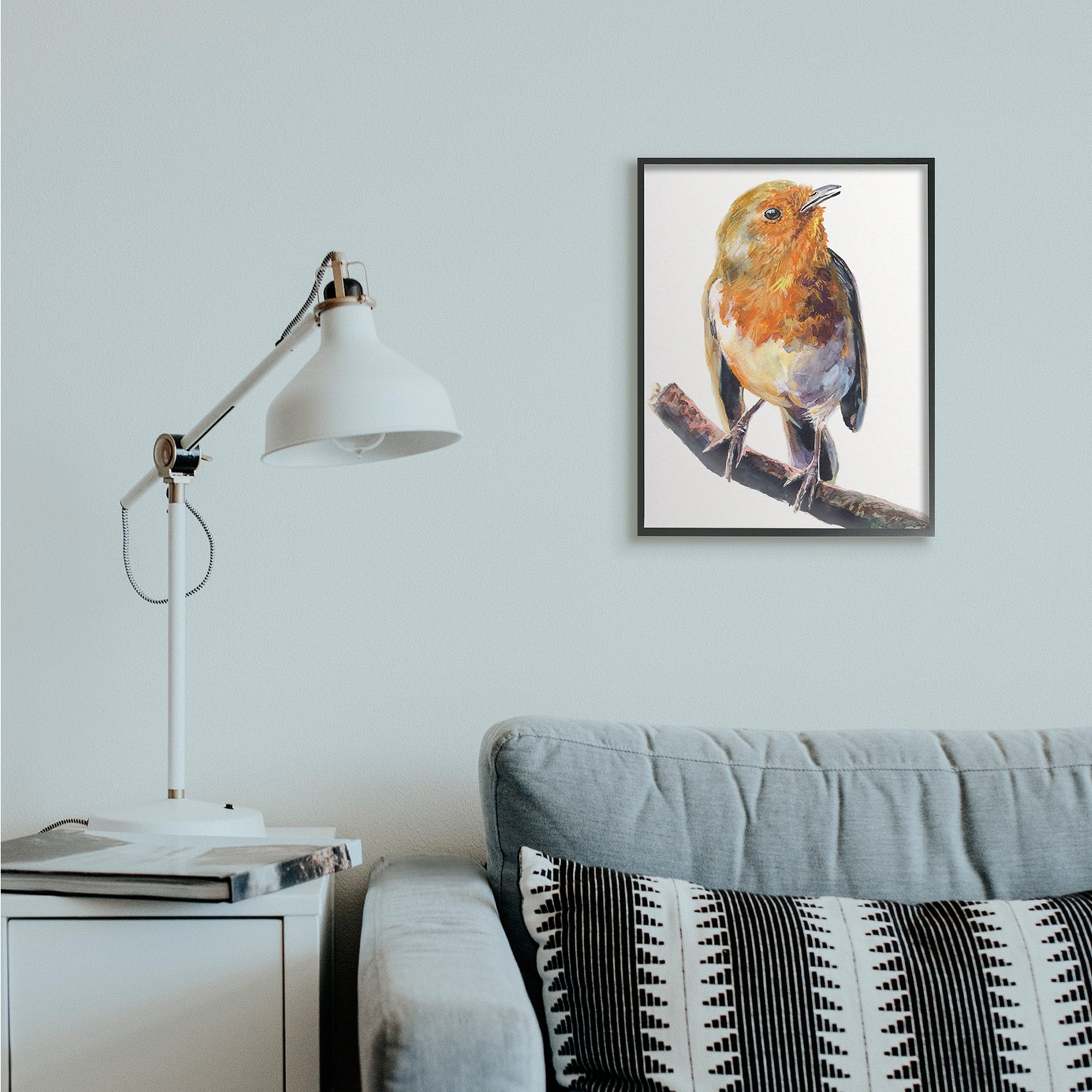 Stupell Industries Orange European Robin Perched Bird Portrait Black Framed, 16 x 20, Design by George Dyachenko