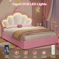 thumbnail image 4 of Full Bed Frame with 4 Drawers, LED Lights,Princess Velvet Upholstered Platform Bed for Girls,Adjustable Headboard-Crown,Heavy Steel Slats Support, Pink, 4 of 7