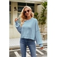 thumbnail image 1 of Suéteres de otoño para mujer de manga larga a rayas de gran tamaño suéteres de moda casual cuello redondo de punto Tops jerseyLight blueS, 1 of 3