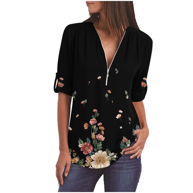 Pompotops Chemise Ample à Manches Longues pour Femmes avec Fermeture Éclair en Solde