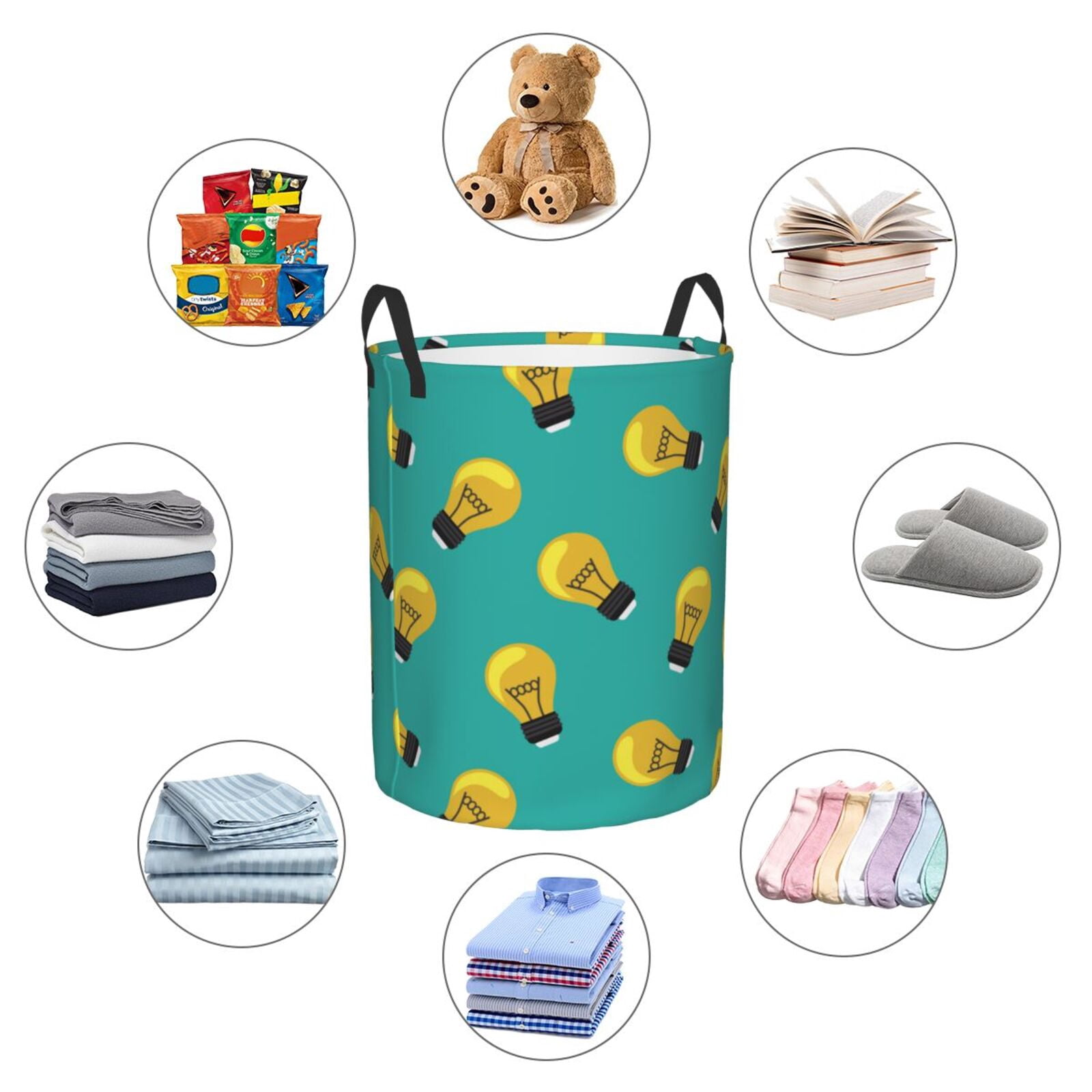 Large Laundry Basket with Handles - Light Bulb Pattern modern Kids Baby Dirty Clothes Laundry Hamper for Bedroom Aesthetic