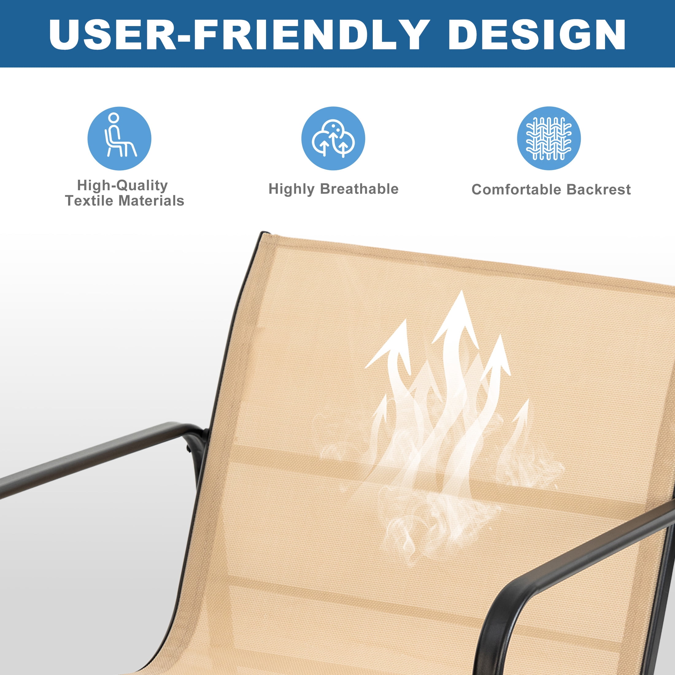 edx 3-Piece Outdoor Rocking Bistro Set with Glass Table Perfect for Poolside, Porch & Lawn, Brown