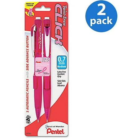 (2 Pack) Pentel Pink Ribbon Twist-Erase CLICK Mechanical Pencil, 0.7 mm,