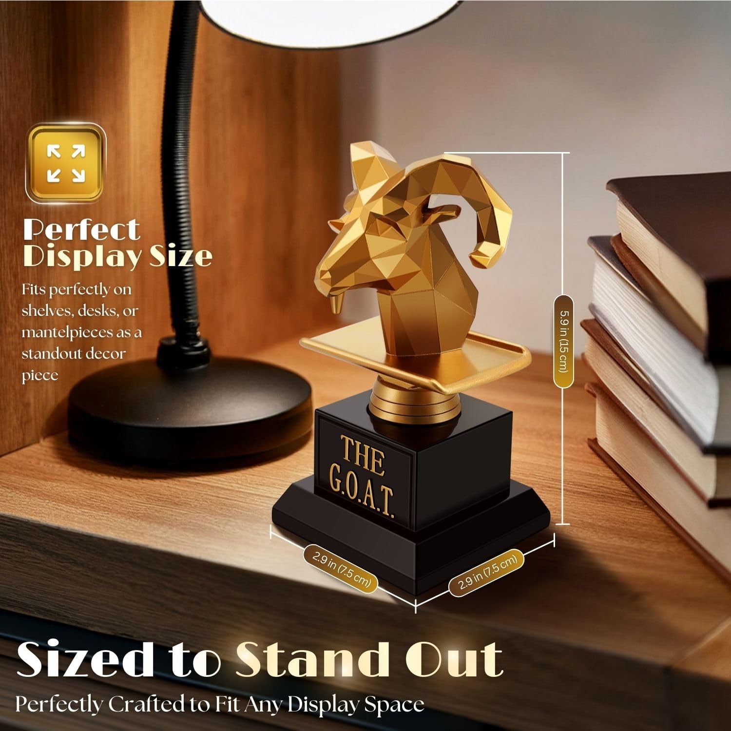 Flexzion The Goat Trophy Award - Greatest of All Time Funny Trophy for Adults, Engraved Plate with Head Goat Statue, Unique Recognition Gift Plaque for Sports, Employee, Teacher, Boss, Friend, & More