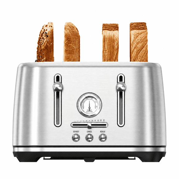 4-Slice Stainless Steel Toaster with 1.6" Wide Slots, Retro Bagel Toaster with 6 Browning Levels, Defrost/Bagel/Cancel, Removable Crumb Tray, Silver