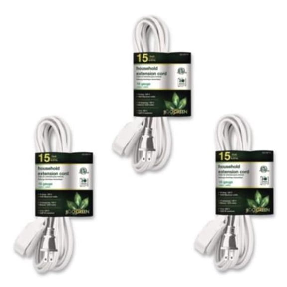 Go Green Power  15 ft. 13A Household Extension Cord, White
