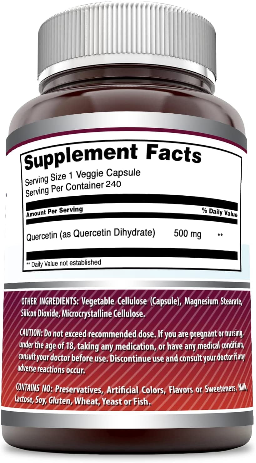 Amazing Formulas Quercetin 500 mg Per Serving 240 Veggie Capsules Supplement | Non-GMO | Gluten Free | Made in USA