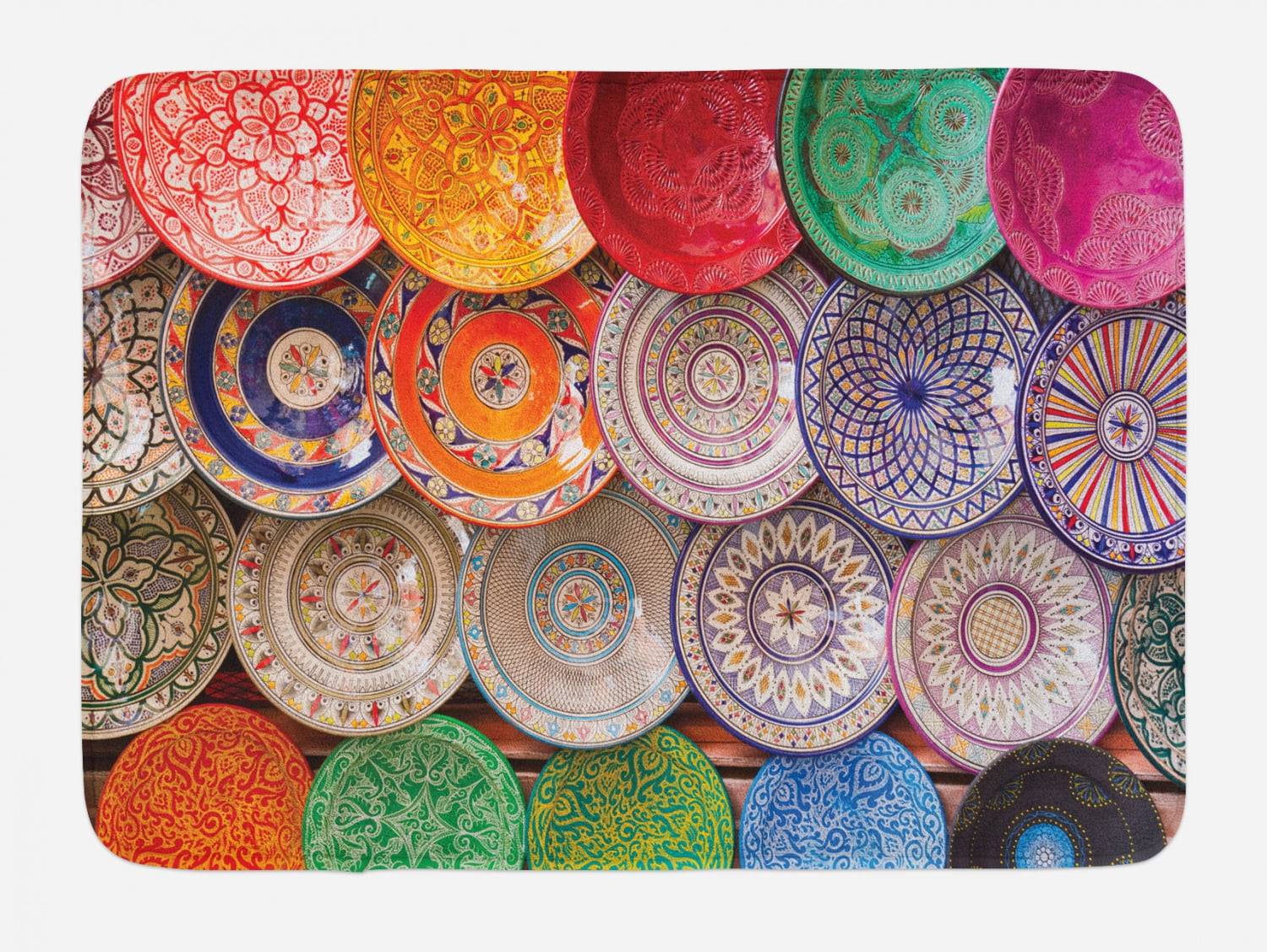 Moroccan Bath Mat, Traditional Arabic Handcrafted Colorful Plates Shot