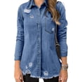 thumbnail image 1 of Abrigo vaquero informal, chaqueta vaquera con solapa para mujer, chaqueta vaquera para mujer, chaqueta vaquera con bolsillos, rendimiento de alta gama, 1 of 5