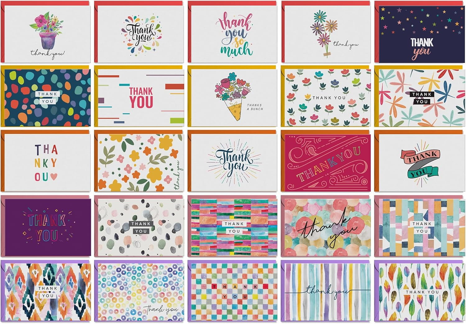 Dessie 100 Thank You Cards with Unique Designs and Messages, 4” x 6”
