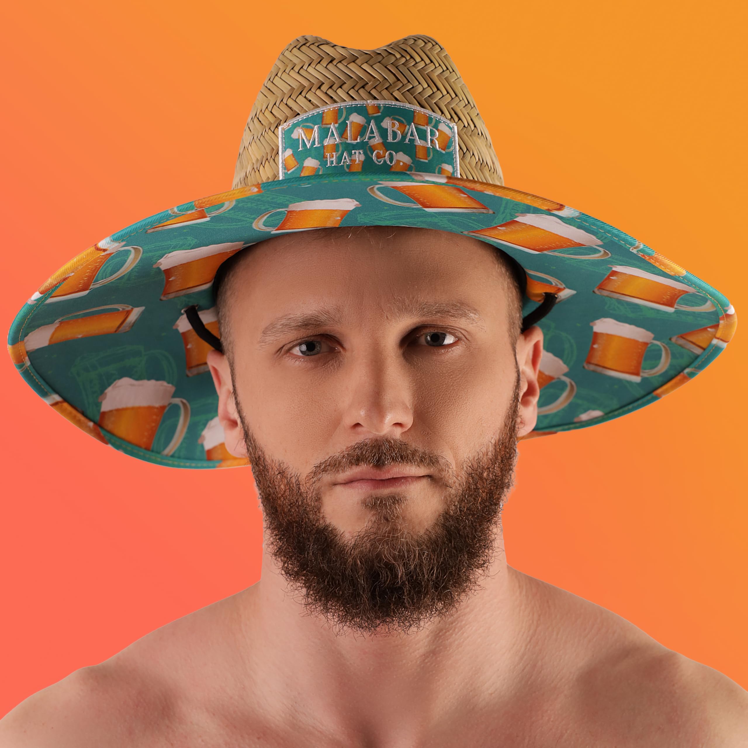 Beer Hat Fabric Pattern Print Straw Sunhat Men & Women, Lifeguard Hat, Beach, Swim, Cruise, Paddle Board, Boat, Fishing, Fits All, Malabar Hat.