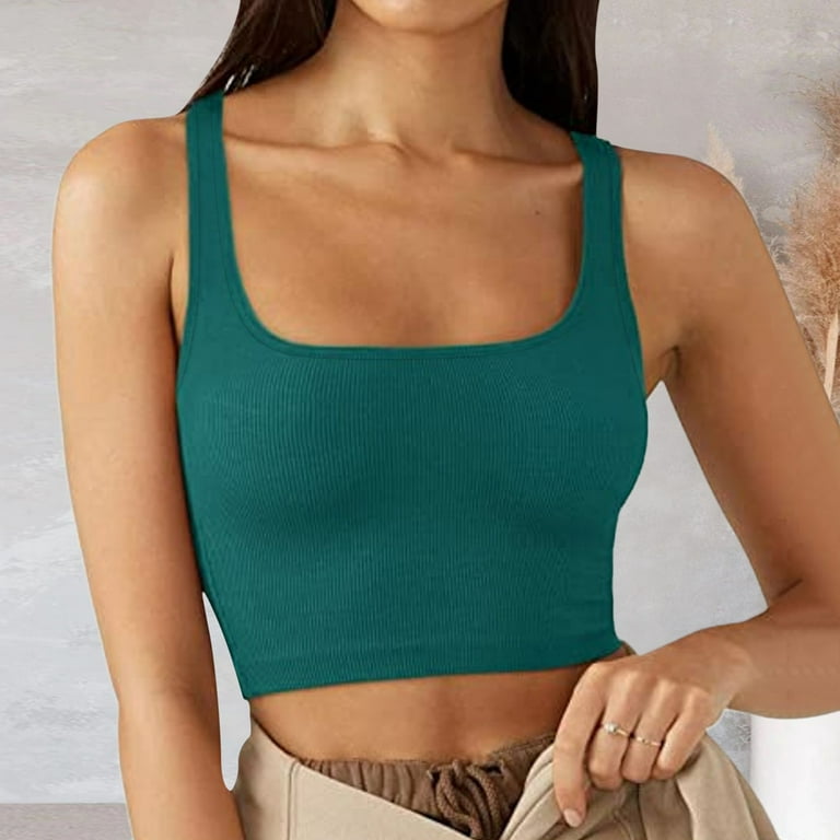 EHQJNJ Camisole Tops for Women Built in Bra Plus Size Spring New European  and American Style Women's Clothing Solid Color Fashion Trend Thread Short