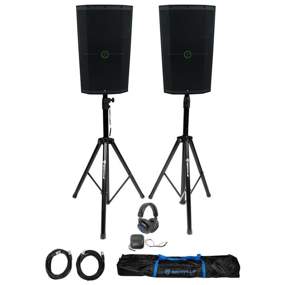 DJ Package w/ (2) Mackie Thump212XT 12" 1400w Powered Speakers Stands Headphones