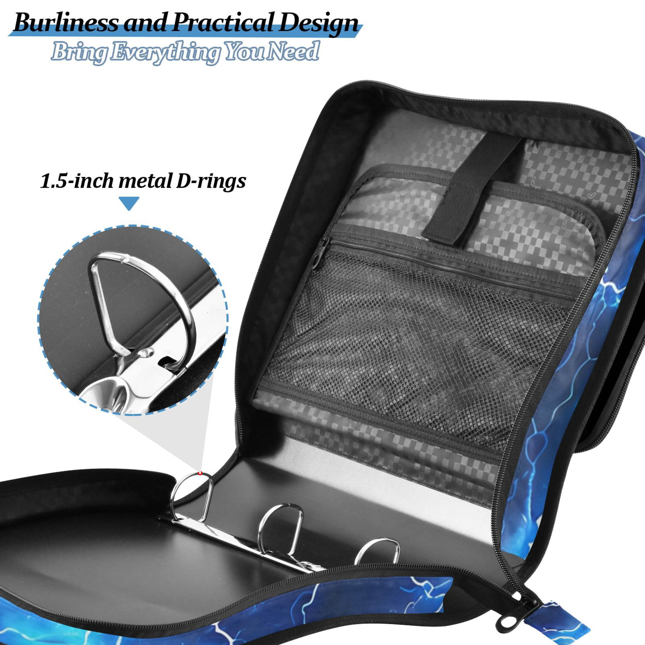 ALAZA Zipper Binder Blue Lightning 3 Ring Trapper Keeper File Folder Organizer Bag