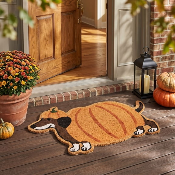 Halloween Dachshund Door Mat, 30"×18" Non-Slip Pumpkin Dachshund Floor Rug, Mat for Home Porch Fall Decor & Pet Lover Housewarming Gift