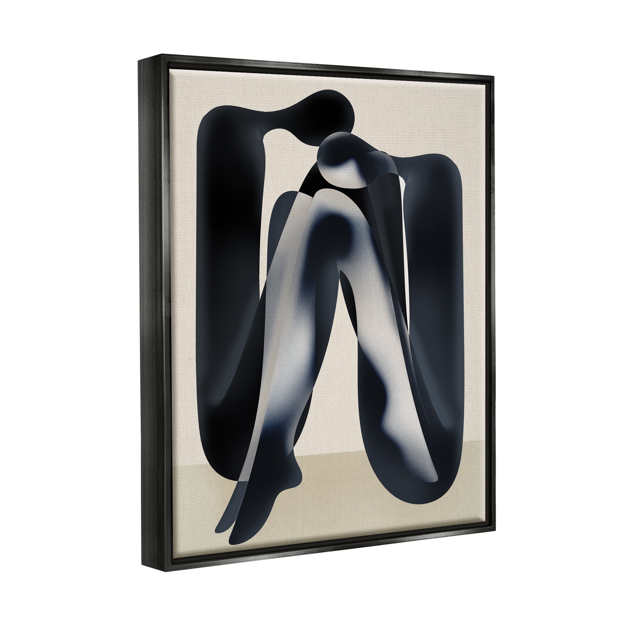 Stupell Industries Modern Figures Sitting Abstract Painting Black Floater Framed Canvas Art Print Wall Art, 25 x 31