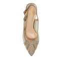 thumbnail image 3 of XYD Women Chic Mesh Rhinestone Studs Pointed Toe Pumps Kitten Low Heels Slingback Party Shoes Size 10.5 Gold, 3 of 4
