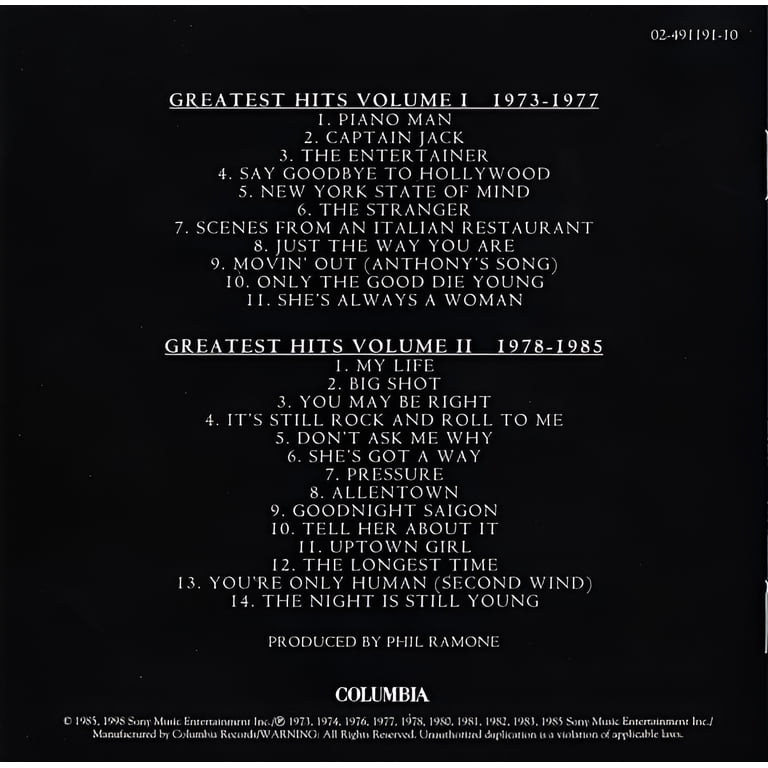 Billy Joel Albums - Greatest Hits Volume I & II (2xCD) - Walmart.com