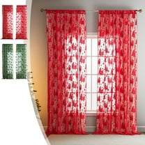 Xuniizn Christmas Curtains Window Set of 2 Red Lace Sheer Curtains for Xmas Decor Privacy Half Short Curtain Panels for Living Room Bathroom Windows 39x55"