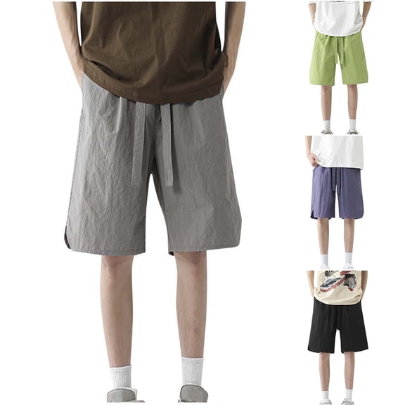 Men's Classic-Fit 9" Chino Shorts Shorts Men Cargo Men Solid Color Casual Fashion Loose Drawstring Exercise Short Pants Gray XXXXL