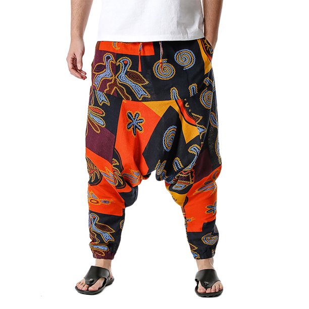 SAYOO Pantalones largos de yoga para hombre, pantalones de entrepierna caída holgados con estampado de patrón nacional, pantalones casuales de estilo simple SAYOO S M L XL XXL XXXL