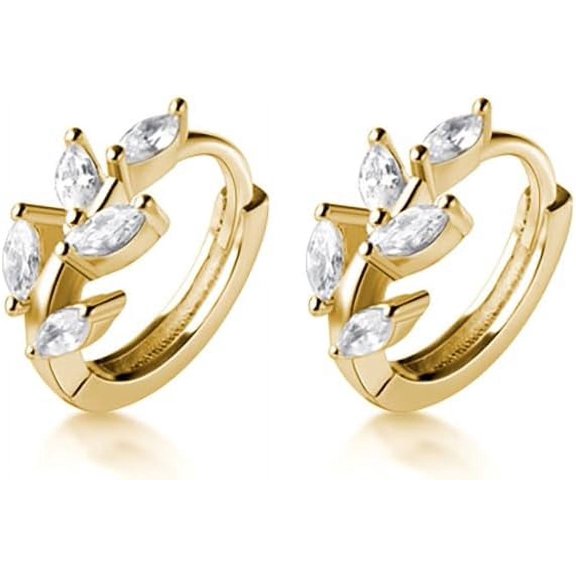 Solid 925 Sterling Silver CZ Leaf Hoop Earrings Huggie for Women Teens Leaf Cartilage Hoop Earrings Helix Earrings