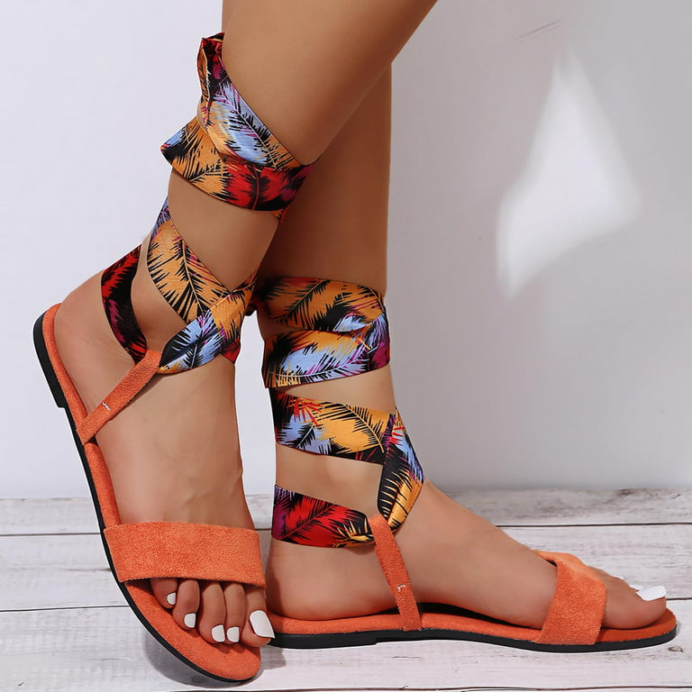 CHGBMOK Sandals for Women Ankle Strap Sandals Fashion Mixed Colors Summer  Ladies Leisure Shoes