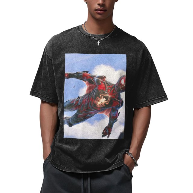 Spider-Man 210g Men's Crew Neck Washed Short Sleeve T-Shirt - Hot Stamping
