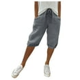 thumbnail image 3 of Shadoumai Bermuda Shorts for Women Knee Length Drawstring Elastic Waist Linen Shorts Casual Summer Pedal Pushers with Pockets, 3 of 6